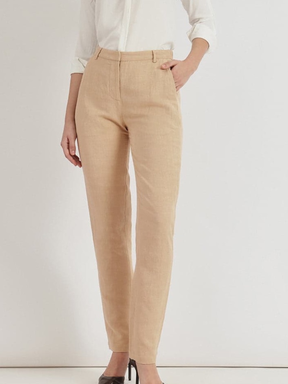 A New Day 2 linen tapered trousers beige tan high rise pockets Target office